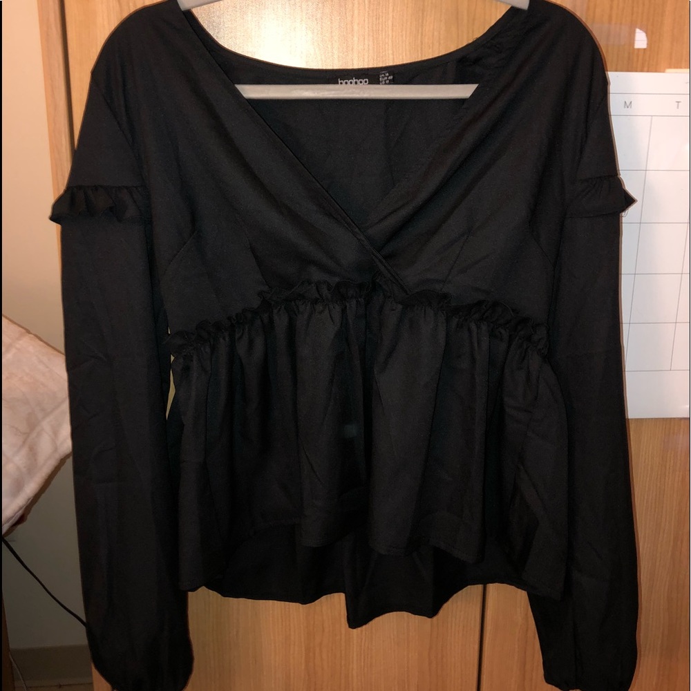 black ruffle blouse